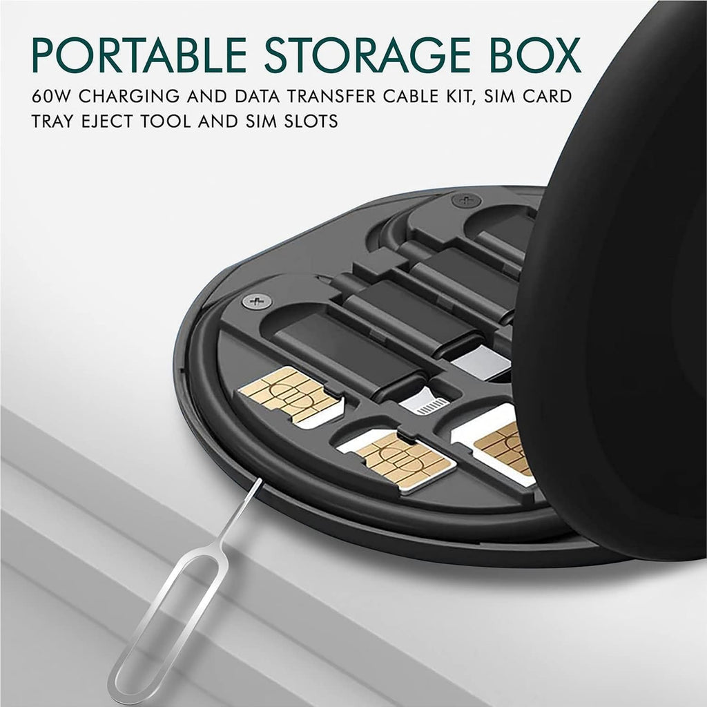 All in one 60W USB Fast Charging Travel Data Cable Set Multifunctional Conversion Head Portable Multi-Type Charging Connector USB TypeC Adapter Sim Storage with Sim Eject Pin and mobile stand