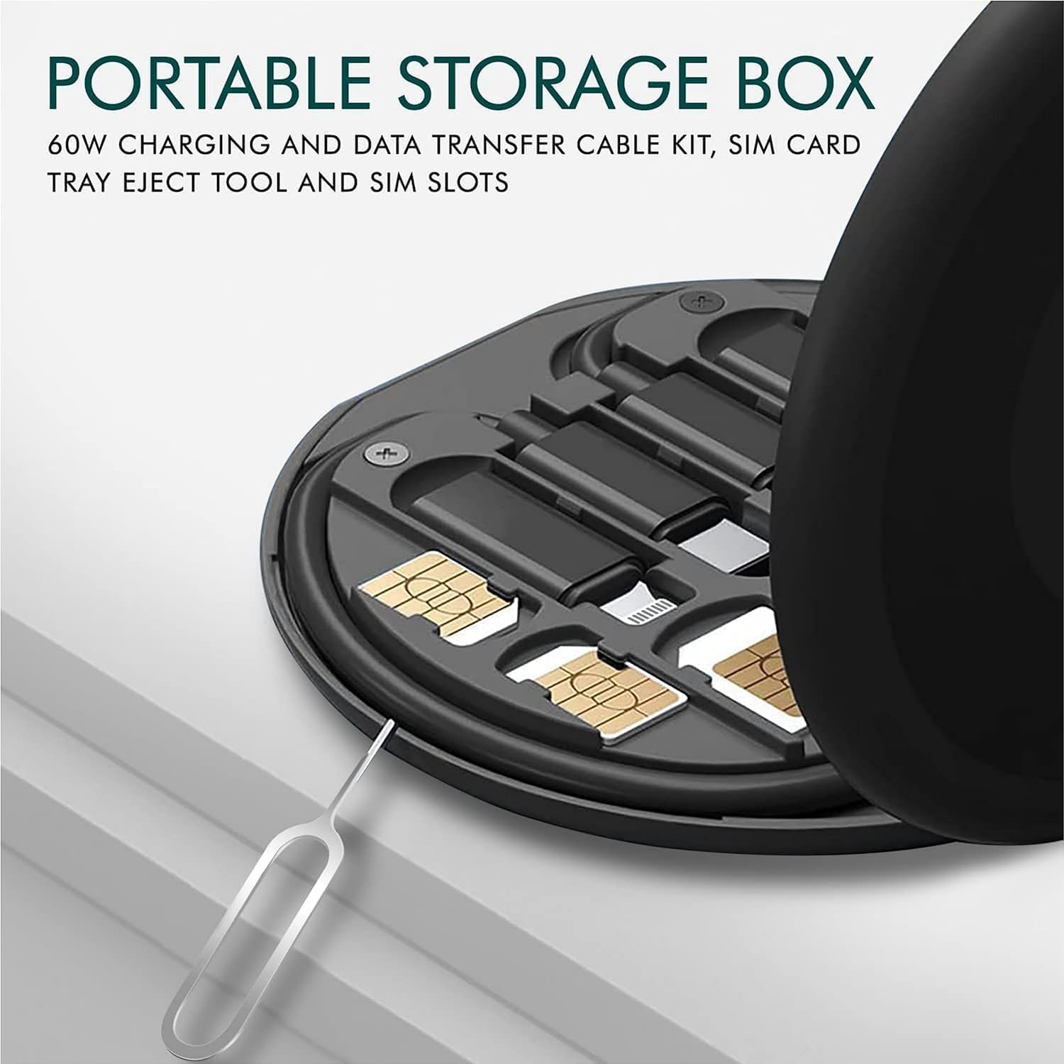 All in one 60W USB Fast Charging Travel Data Cable Set Multifunctional Conversion Head Portable Multi-Type Charging Connector USB TypeC Adapter Sim Storage with Sim Eject Pin and mobile stand