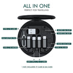 All in one 60W USB Fast Charging Travel Data Cable Set Multifunctional Conversion Head Portable Multi-Type Charging Connector USB TypeC Adapter Sim Storage with Sim Eject Pin and mobile stand