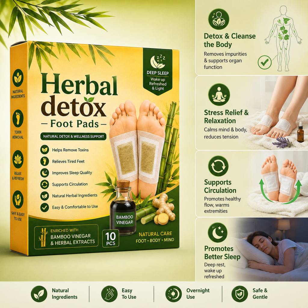 Ayurvedic Herbal Detox Foot Pads for Overnight Cleansing & Relaxation | Bamboo Vinegar Foot Patch | Pack of 20