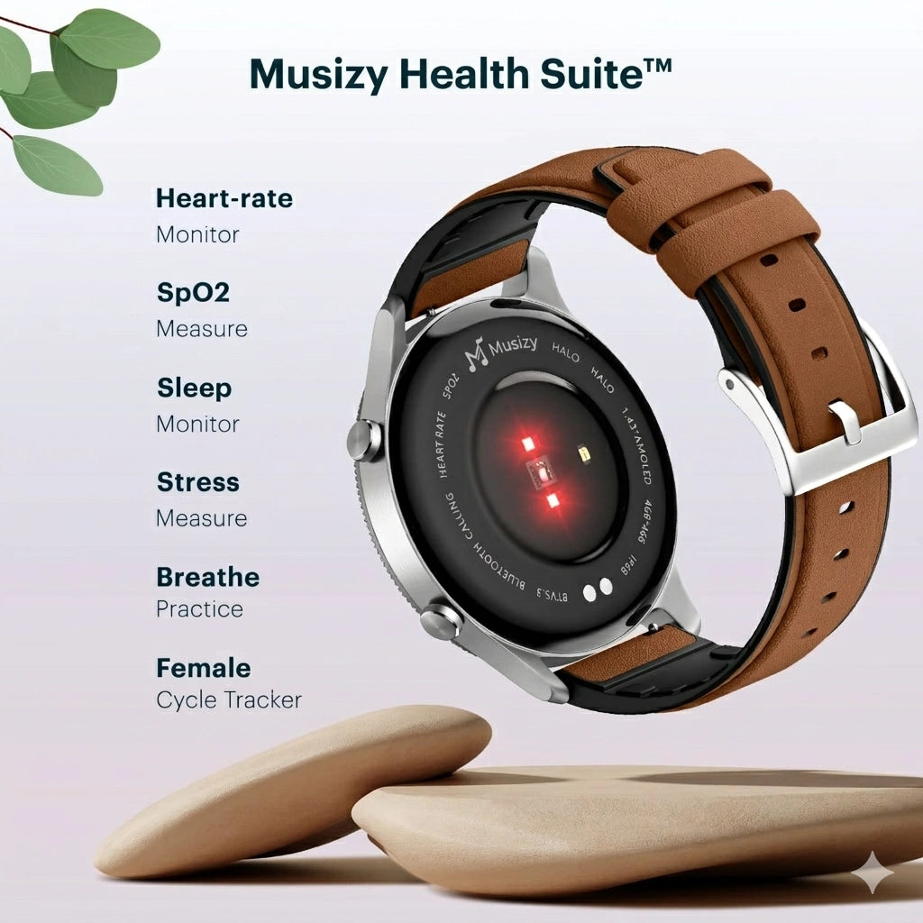 MusizyFit Run 1.43" Smartwatch AMOLED Display, Bluetooth Calling Round Dial