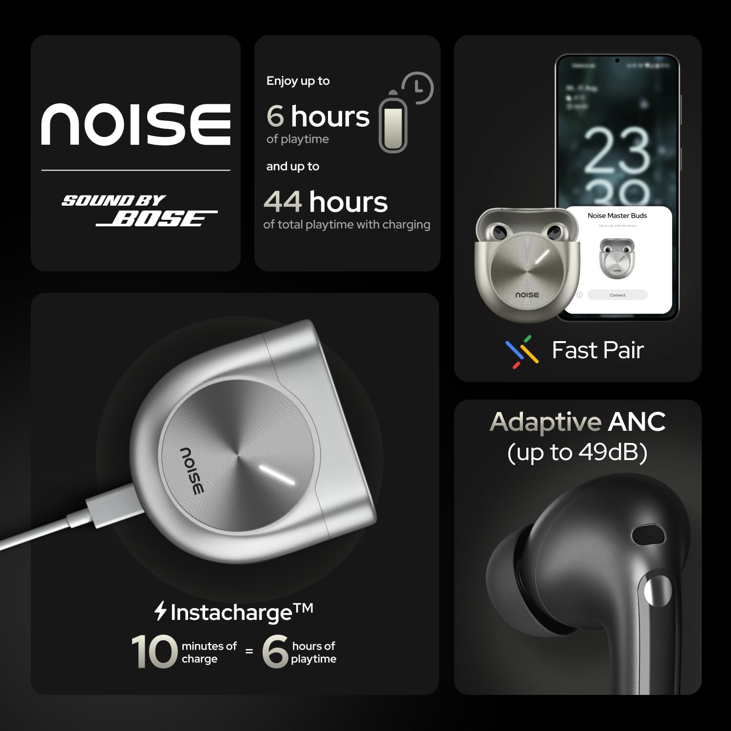 Master Buds- Sound by Bose, Up to 49dB Adaptive ANC