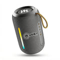 Gray portable speaker with 'musizer' branding on a white background