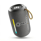 Gray portable speaker with 'musizer' branding on a white background